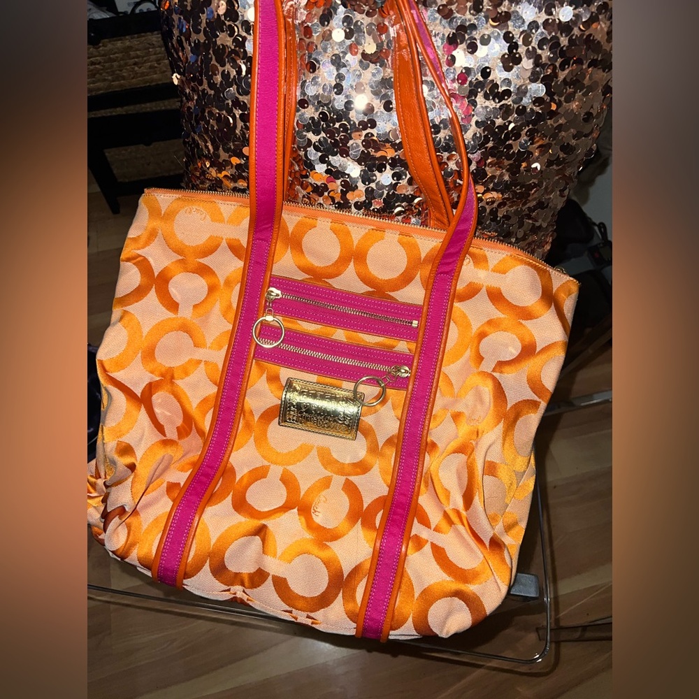 Coach Orange and Pink Signature Tote